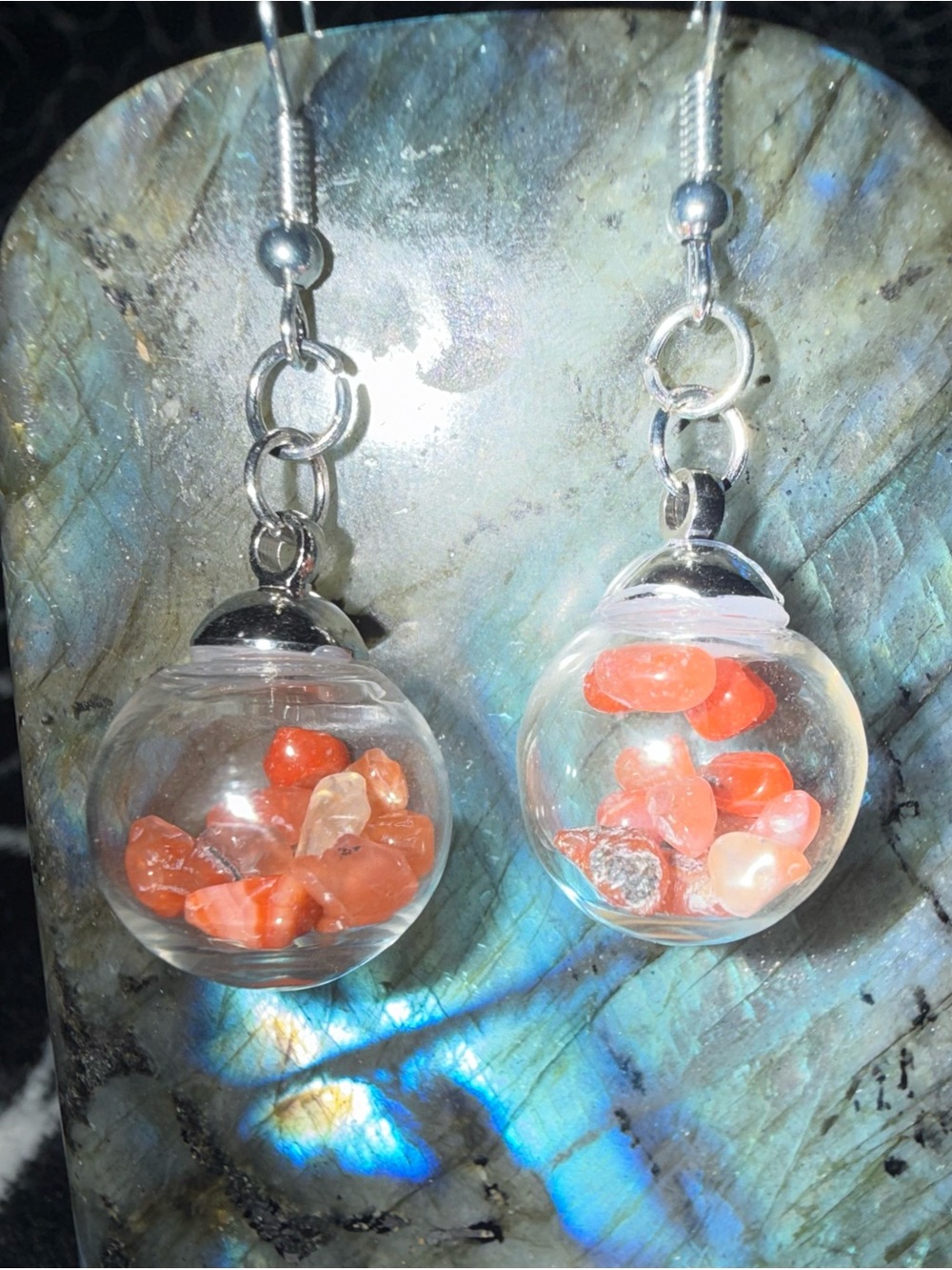 Red Agate Globe Drop Earrings